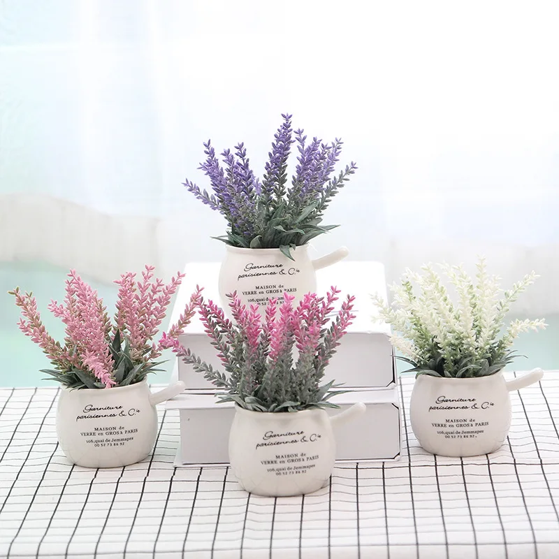 

Bonsai artificial lavender Artificial flower decoration Fake flower living room table desk wine cabinet decorative pot AEQ001