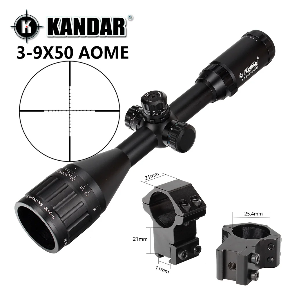 with Dovetail Rings KANDAR 3-9x50 AOE Mil-dot Сетка прицел блокировка, сброс полный размер Охотничья винтовка прицел тактический оптический прицел - Цвет: with Dovetail Rings