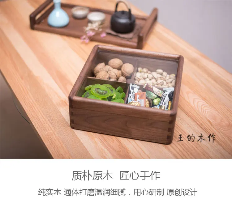 Wooden Partition Storage Box Detachable Snack Storage Box Dried Fruit Box Girl Jewelry Box For Restaurant Hotel Home With Cover