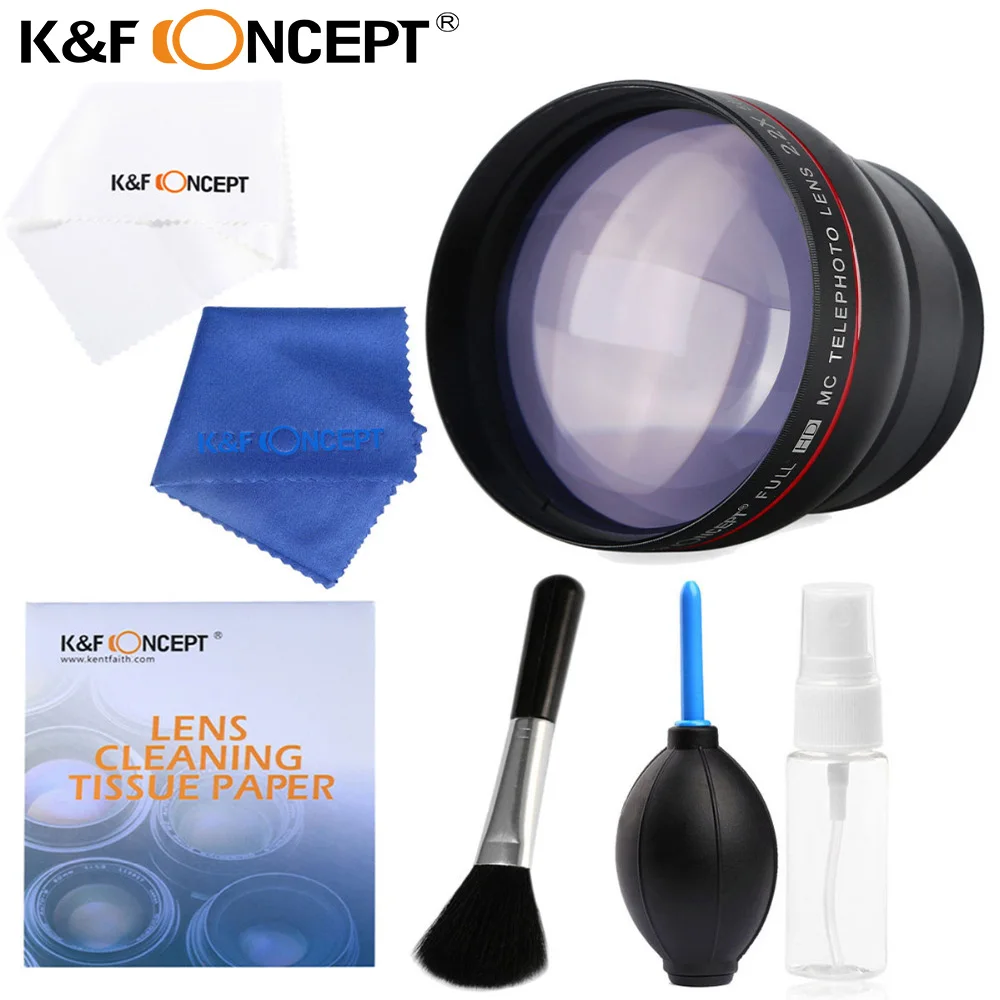 K&F CONCEPT 58mm 2.2X Telephoto Lens +7in1 Camera Cleaning kits+Lens
