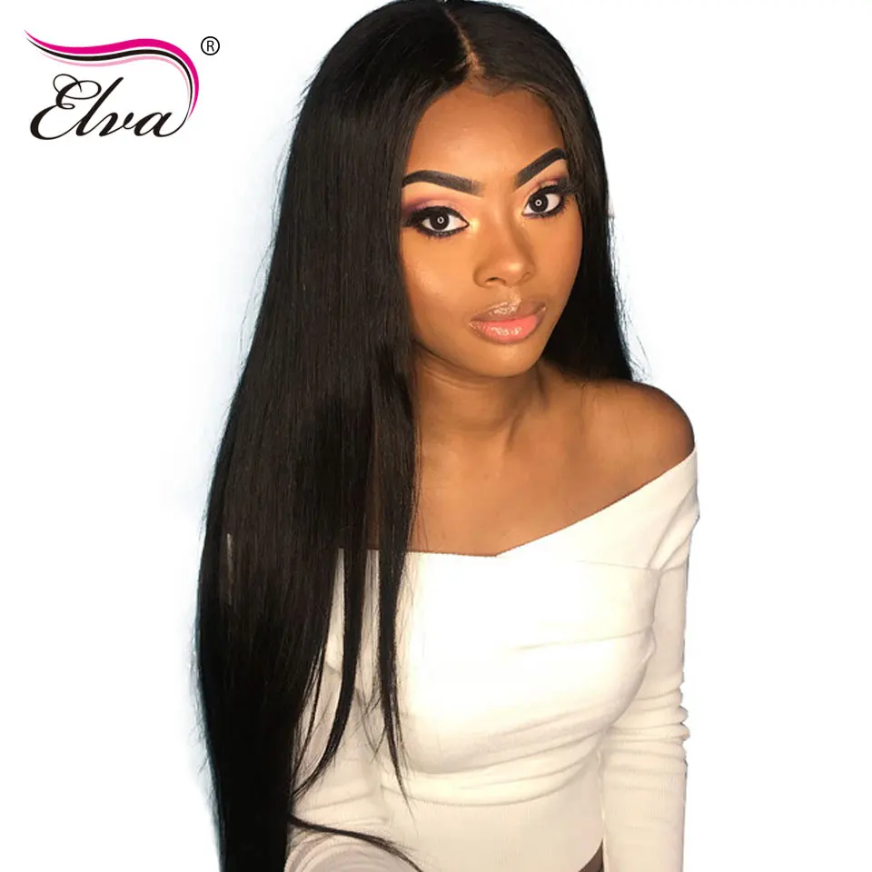 Elva Hair Human Hair Full Lace Wigs Pre Plucked Natural Hairline With Baby Hair Straight Brazilian Remy Hair Wigs Bleached Knots