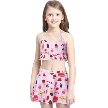 

BAOHULU Kids Swimwear Two Piece Swimsuit Cute Cartoon Icecream Bikini for Girls Child Beachwear Skirts Baby Bathing Suits