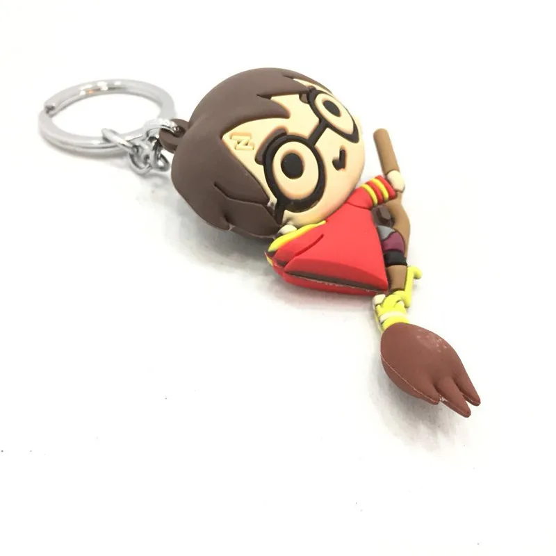 HP Harri with Brooms PVC 3D Keychain Toys Hedwig Dobby HARRI Hermione Owl Ron Figure Key Ring Pendant Toys For Children keychain