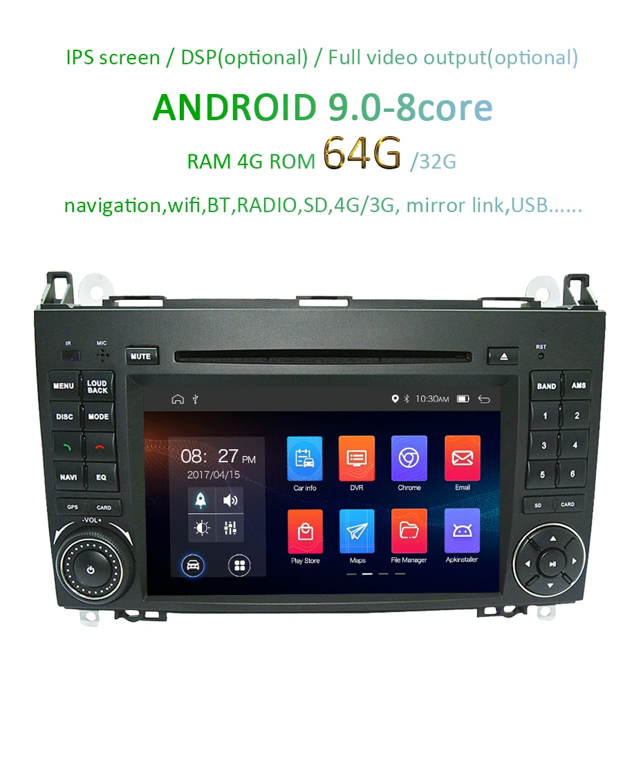 Discount DSP Android 9.0 64G IPS 2 din DVD For Benz Sprinter B200 W209 W169 W169 W245 B170 Vito W639 Viano Crafter LT3G A180 A160 W906 2