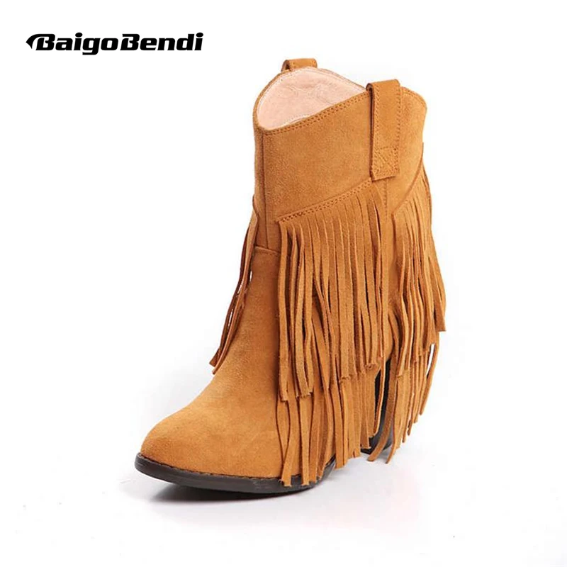 Vrouwen Puntschoen Western Stijl Enkellaars Dames Koe Suède Fringe Moccasin  Cowboy Winter Kwastje Laarzen|boots ladies|tassel bootsankle boots -  AliExpress