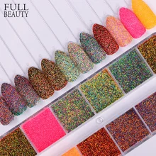 Полный Красота смешанные Цвет сахар ногтей Блеск порошок 12 сетки в случае ослепительно DIY пигментный Лак Гель Инструменты ногтей пыли CHSU-B