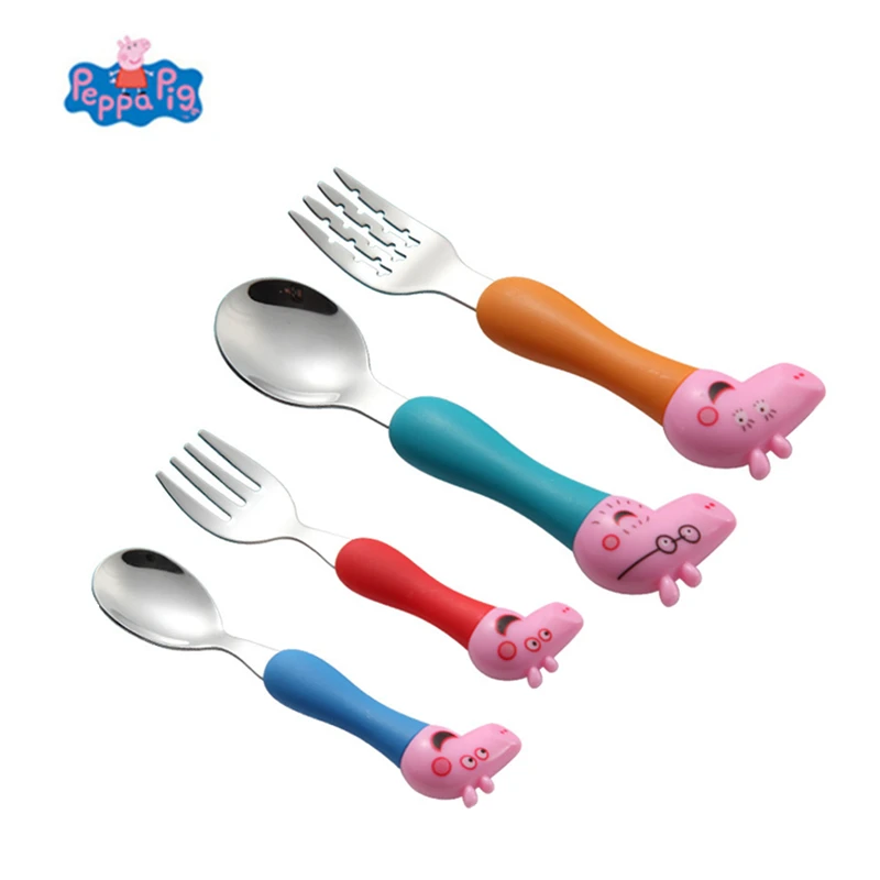 

Peppa Pig Tableware Spoon Cross Fork Soup Spoon Dining Lunch Tool George Action Figures Anime Figures Toys for Children Gift