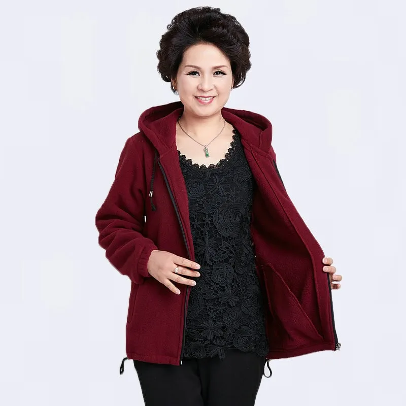 Spring Autumn Casual Ladies Hooded Warm Fleece Jackets Dark Red Blue Purple Gray Hood Coat Middle Aged Women Plus Size Overcoats 5XL (31)