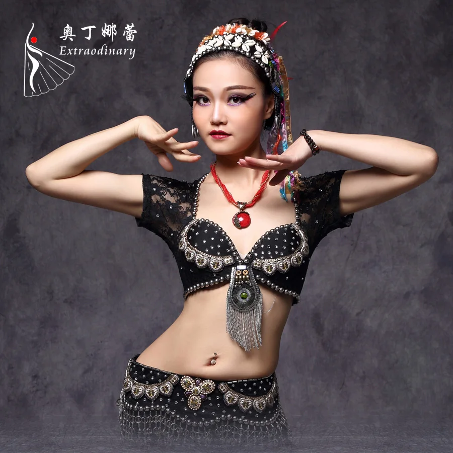 

New ATS Tribal Belly Dance Bra Tops Metallic Studs Push Up BeadsBra B/C CUP Vintage Coins Top Gypsy Dance Bra Lace