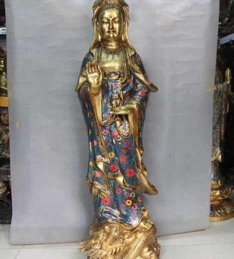 47 Chinese Copper Cloisonne Buddhism Dragon Kwan-yin Guanyin Bodhisattva Statue | Дом и сад