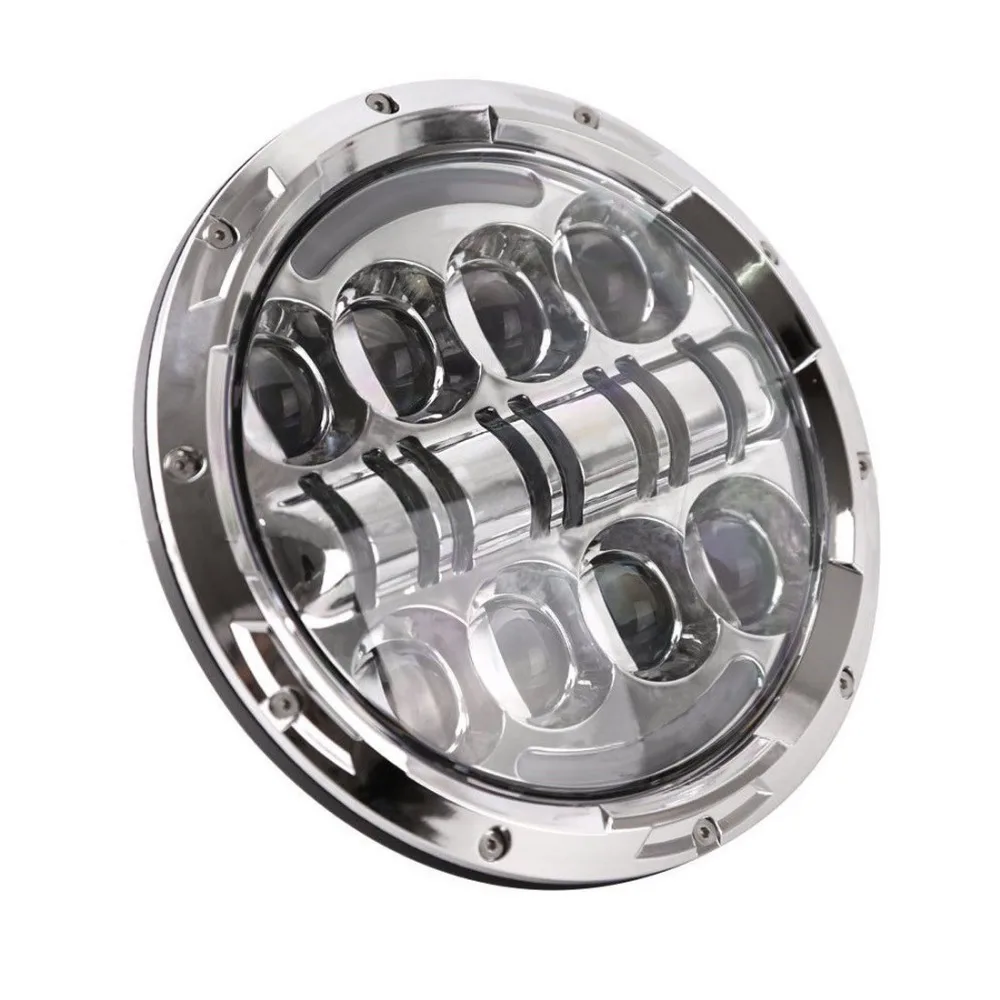7 Inch 80W Round Chrome LED Projector Headlights with H4 DRL for Jeep