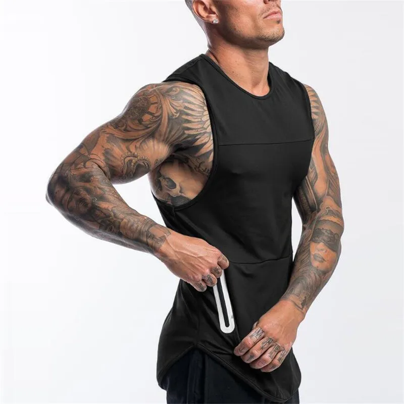 

New Men's Gyms Fitness Tank Tops Breathable Workout With Zipper Stringer Solid Soft Bodybuilding Men Sleeveless Vests