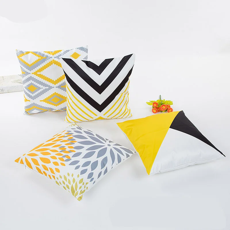 

Spring and summer new style Simulation silk satin pillowcase Geometric abstraction Cushion cover Yellow decorative pillows