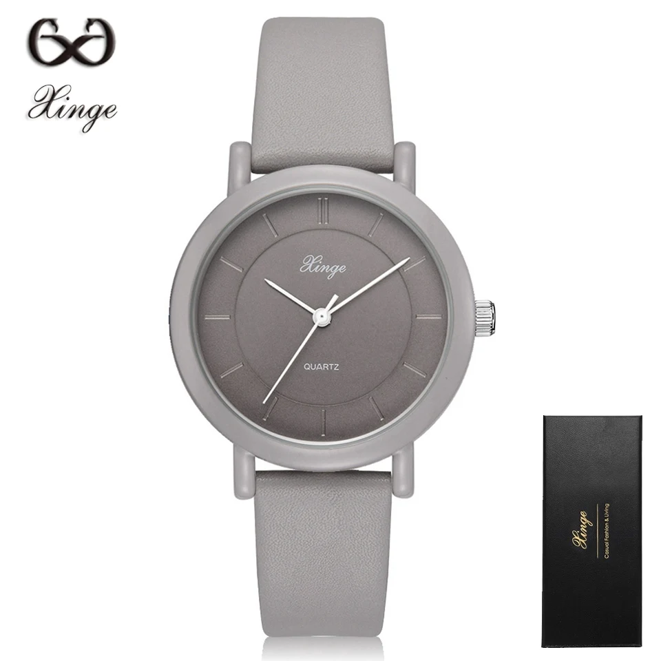 Xinge лучший бренд роскошные кожаные простые часы женские черные кварцевые часы повседневные женские спортивные наручные часы Relogio 2017