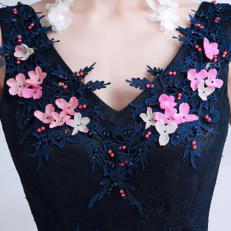 Robe de soiree кружевное платье без рукавов с v образным вырезом Бисер синий роскошное и