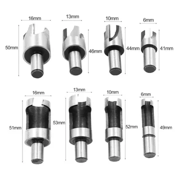 

8PCS/set 5/8" 1/2" 3/8" 1/4" Carbon Steel Wood Plug Hole Cutter Drill Bit Set 10MM Shank 6/10/13/16 mm