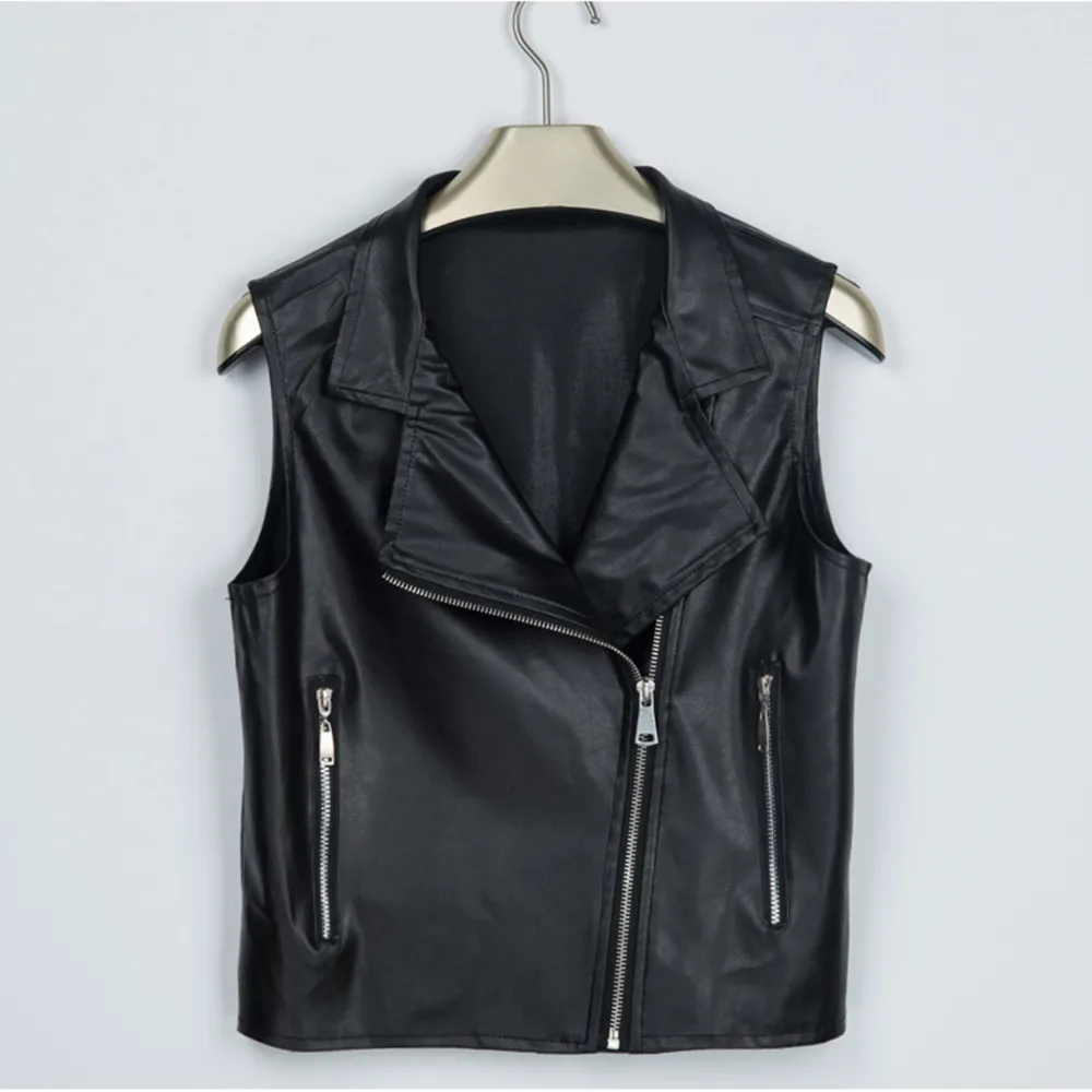 Autumn Winter Short Coat Women 2017 Irregular Zipper Sleeveless Vest Locomotive PU Leather Jacket Motorcycle Waistcoat July25