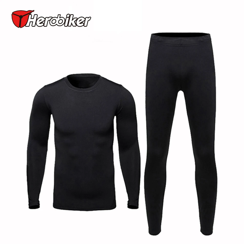 HEROBIKER Men Motocross Set Motorcycle Skiing Winter Warm Fleece Base Layers Tight Tops & Pants
