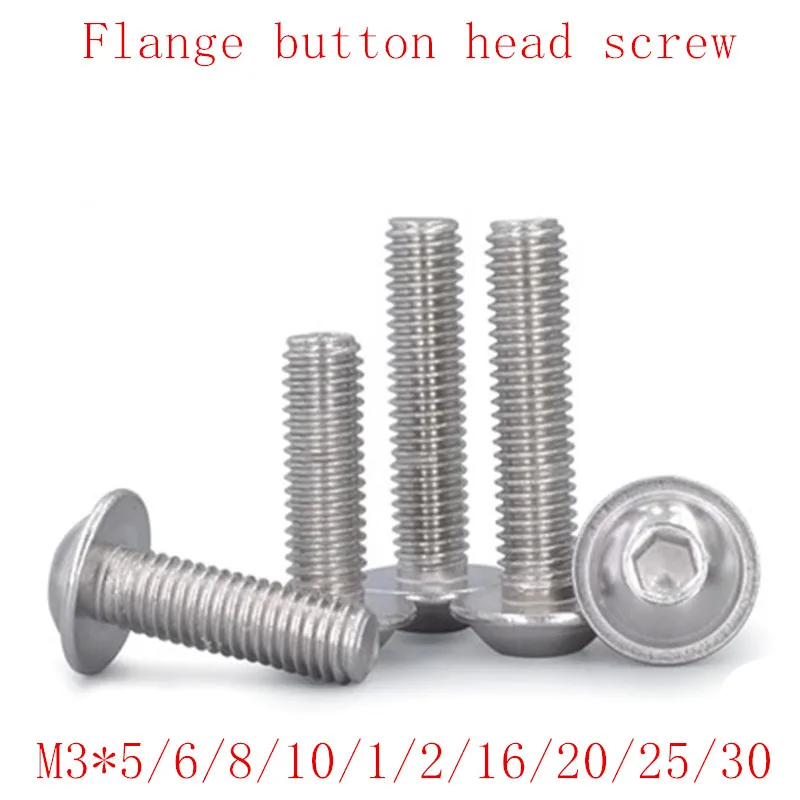 

100Pcs M3*6/8/10/12/16/20/25/30 304 Stainless Steel Half Round button Flange Head with Washer Inner Hex Socket screw
