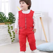 Горячая распродажа! зимний детский комбинезон на утином пуху плотные теплые штаны для маленьких мальчиков и девочек одежда для малышей От 1 до 5 лет