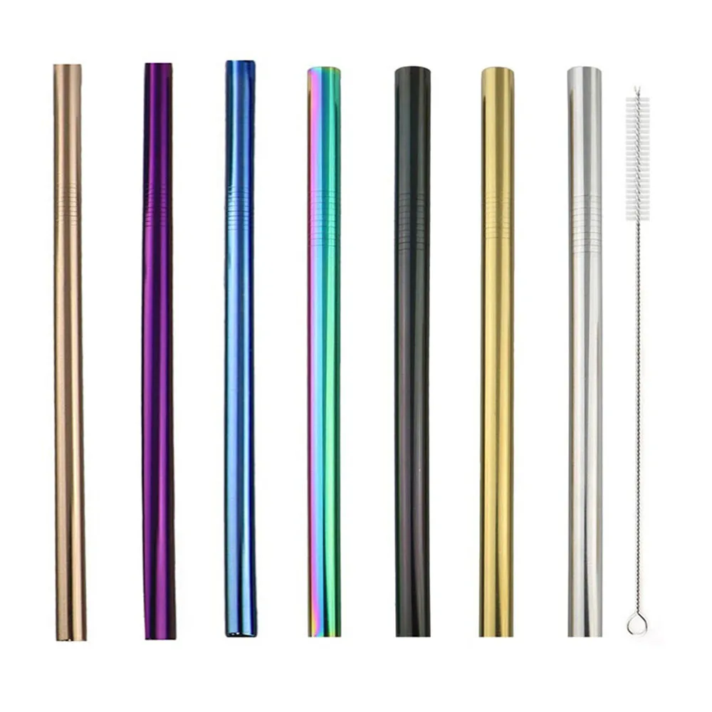 5Pcs/Set Reusable Drinking Straw With Cleaner Brush Metal Straw 304 Stainless Steel Straw 215MM Straw Eco Friendly Straw Box
