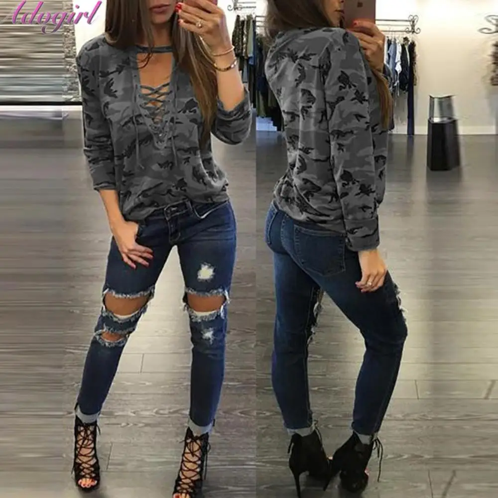 المرأة أزياء الملابس التمويه تي شيرت الصيف مثير ضمادة V الرقبة الجوف خارج تي شيرت سيدة مكتب قمم ارتداء المحملة قميص الإناث المرأة أزياء الملابس التمويه تي شيرت الصيف مثير ضمادة V الرقبة الجوف خارج تي شيرت سيدة مكتب قمم ارتداء المحملة قميص الإناث