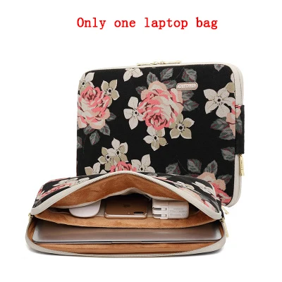 Waterproof Canvas Printing Women Men Sleeve Laptop Bag For Macbook Air 13 Pro 11 12 14 15 Case For Xiaomi Asus Lenovo Cover - Цвет: black rose flower