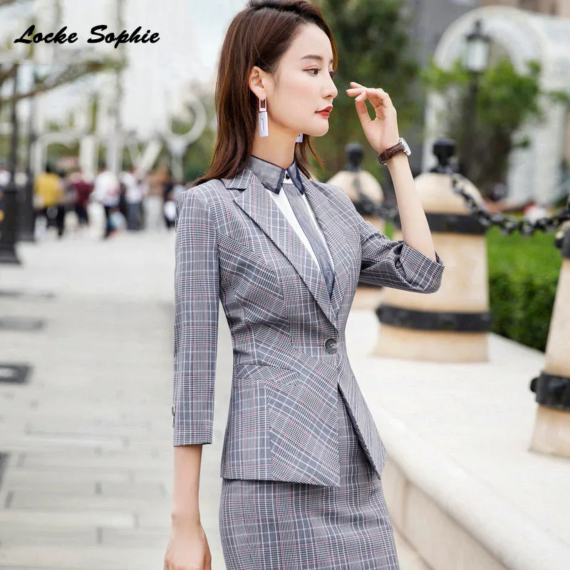 1pcs Women's Plus size Blazers coats 2019 Spring cotton Single buckle plaid Suits jackets ladies Skinny Blazers Suits coats