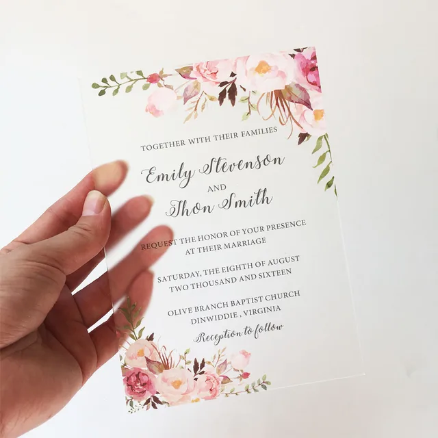 Customized 40pcs Per Lot Rustic Water Color Style 5x7inch Frosted Customized 40pcs Per Lot Rustic Water Color Style 5x7inch Frosted Acrylic Wedding Invitation Cards Ship To