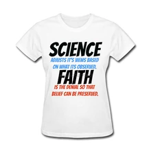 Discount Science VS Faith T-Shirts Adult 100% Cotton T Shirt Slogans 2017 New Crewneck Women’s T Shirt