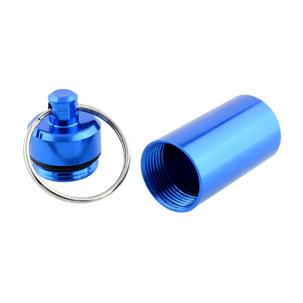 

New WaterProof Blue Aluminum Keychain Tablet Box Case Holder Container Home Storage Holder Pill Case Home Household Products