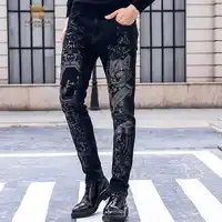 Fanzhuan 2018 【送料無料】新男性ファッション男性のジーンズのズボン 95% 綿のプリント人格洗浄パンツ 828083
