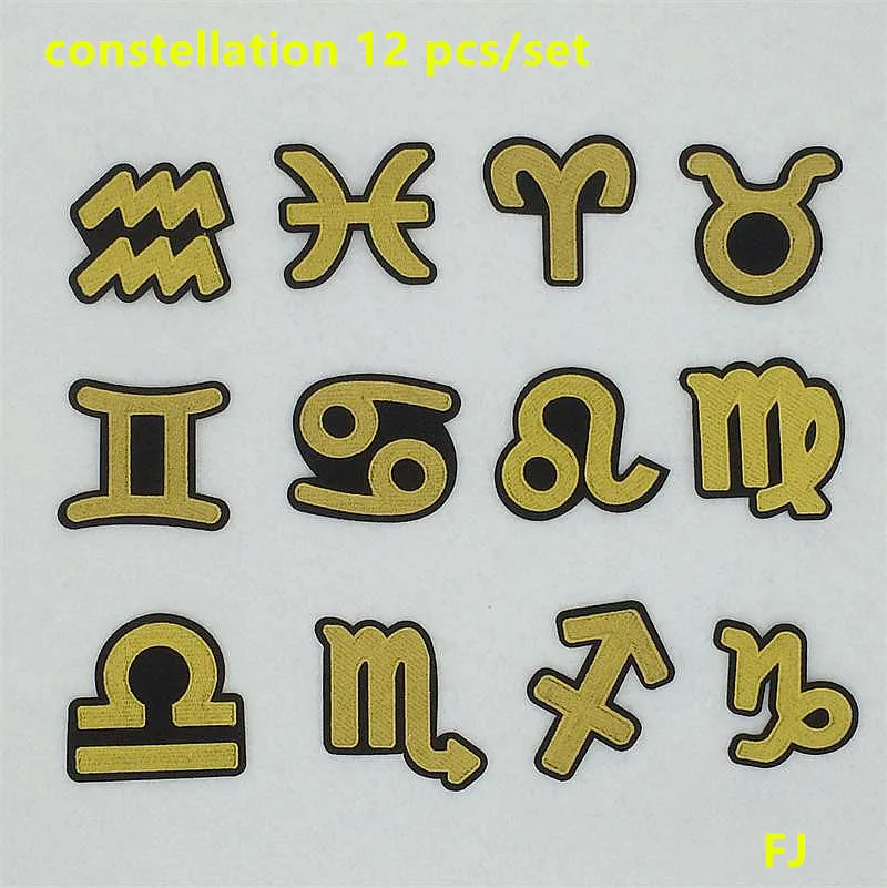 

Free Shipping mixed 12 pcs/lot Constellation embroidered fabric patches FJ iron on patches
