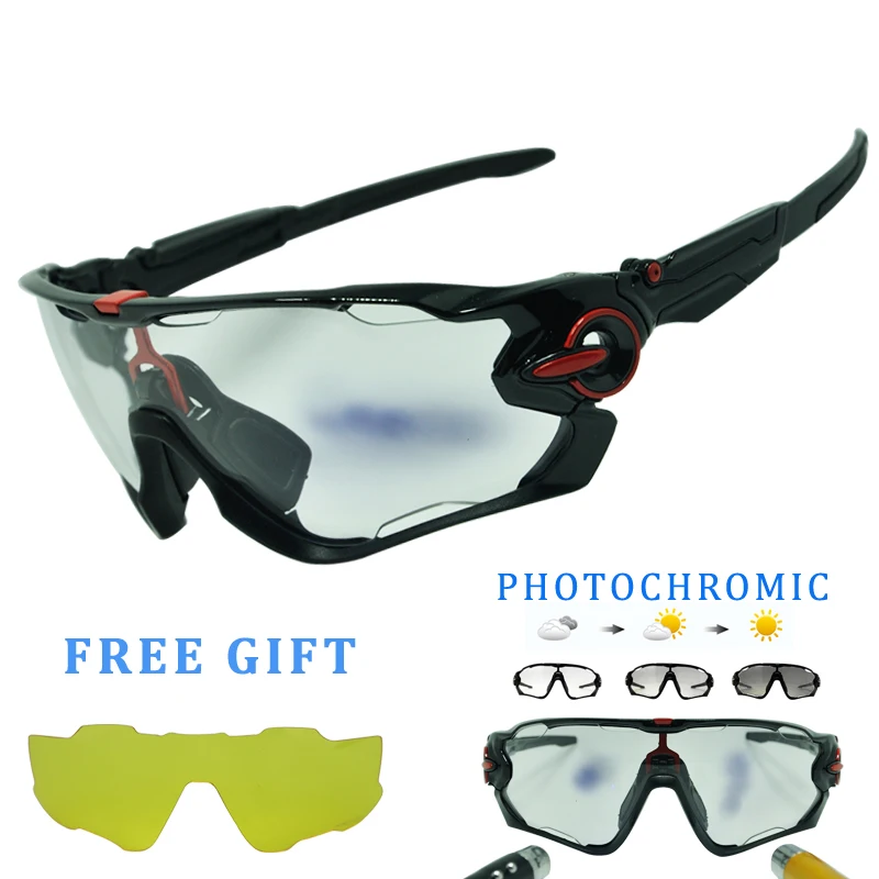 4 Lens Men Women Outdoor Sports Cycling Glasses Photochromic Polarized Men Cycling Eyewear Sunglasses with Myopia Frame