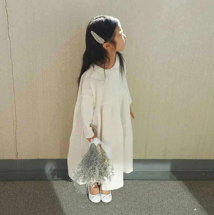 

ins Girls Kids Simple Japanese Style Dress Long Sleeves Spring Autumn Fall Ruffles New Fashion Cotton Baby Children Dresses