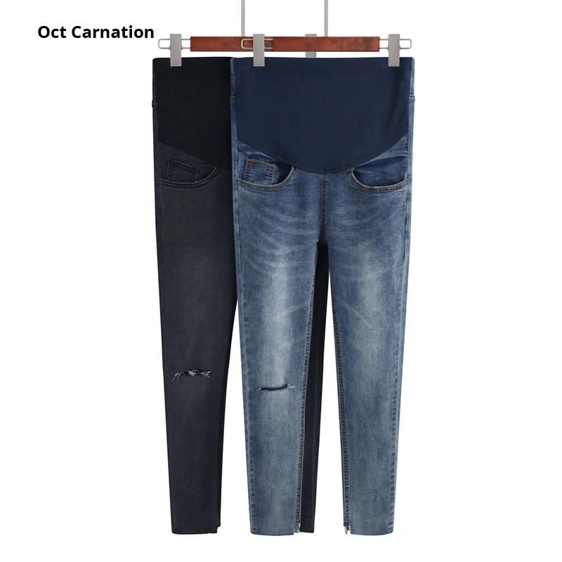 Thin Skinny Jeans Leggings Ripped Ankle-Length Maternity Pants and Capris Elastic Waist Women Maternity Wear