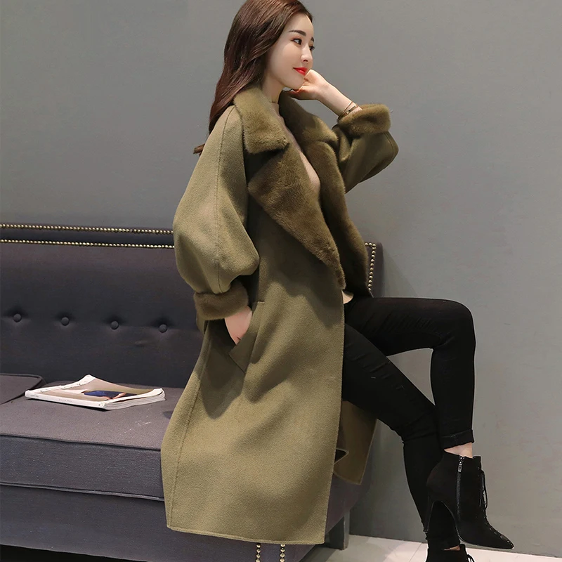 

Thickening Women Coat Long Outwear Winter Women Jackets Loose England Style Women Warm Woolen Coat with belt Autumn Costume EE34