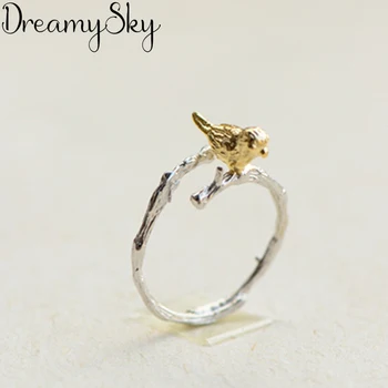 

Bohemian Vintage S925 Silver Rings For Girls Gifts Sterling Silver Jewelry Romantic New Adjustable Size Finger Bird Ring