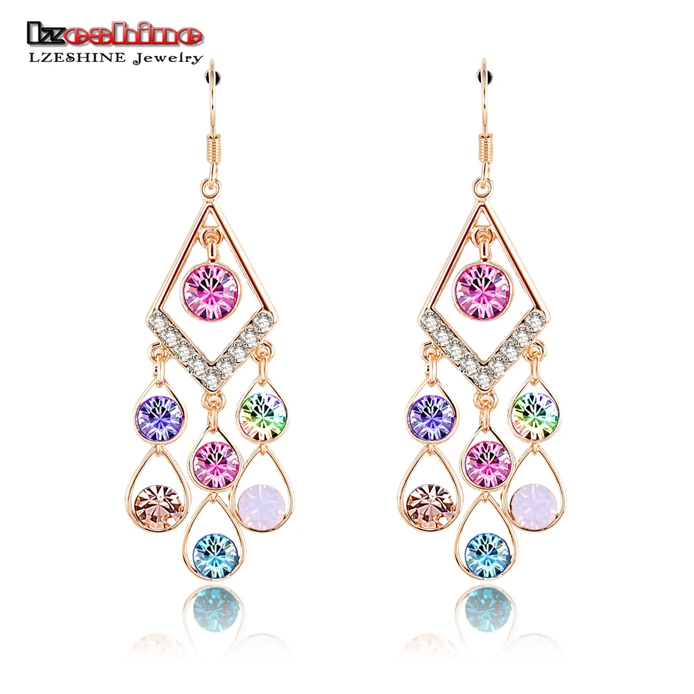 

LZESHINE 2016 Vintage Long Earring Gold Color Austrian Crystal Earring Jewelry For Women Pendientes 48*20mm ER0039-C