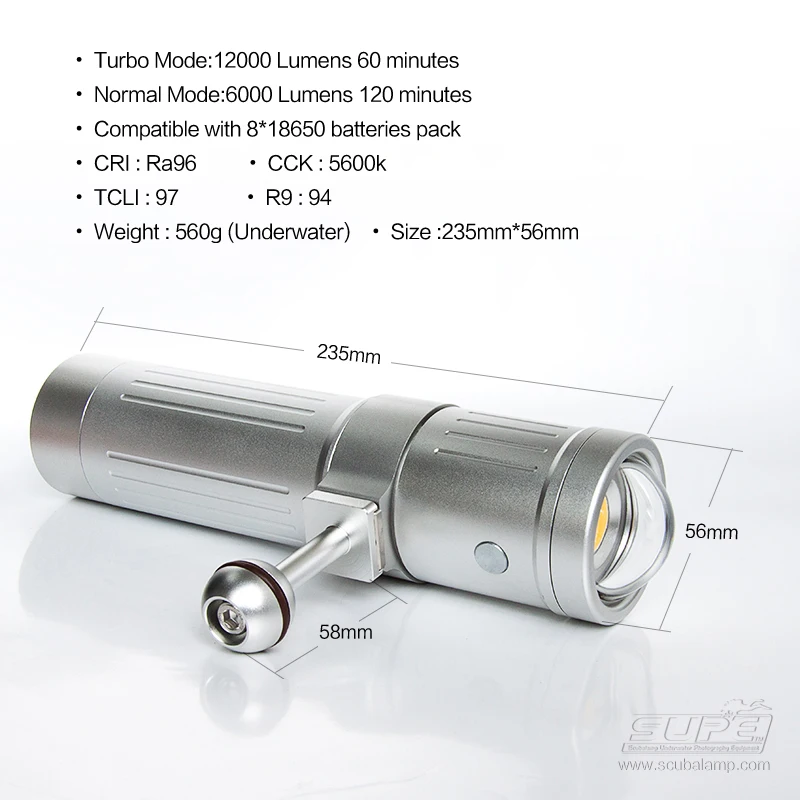 Ângulo de Feixe de Luz de Mergulho Supe Scubalamp Luz Subaquática Foto Vídeo 120 Escurecimento Alto-médio Baixo V6k Pro 12000lum 8 Luzes e Iluminação