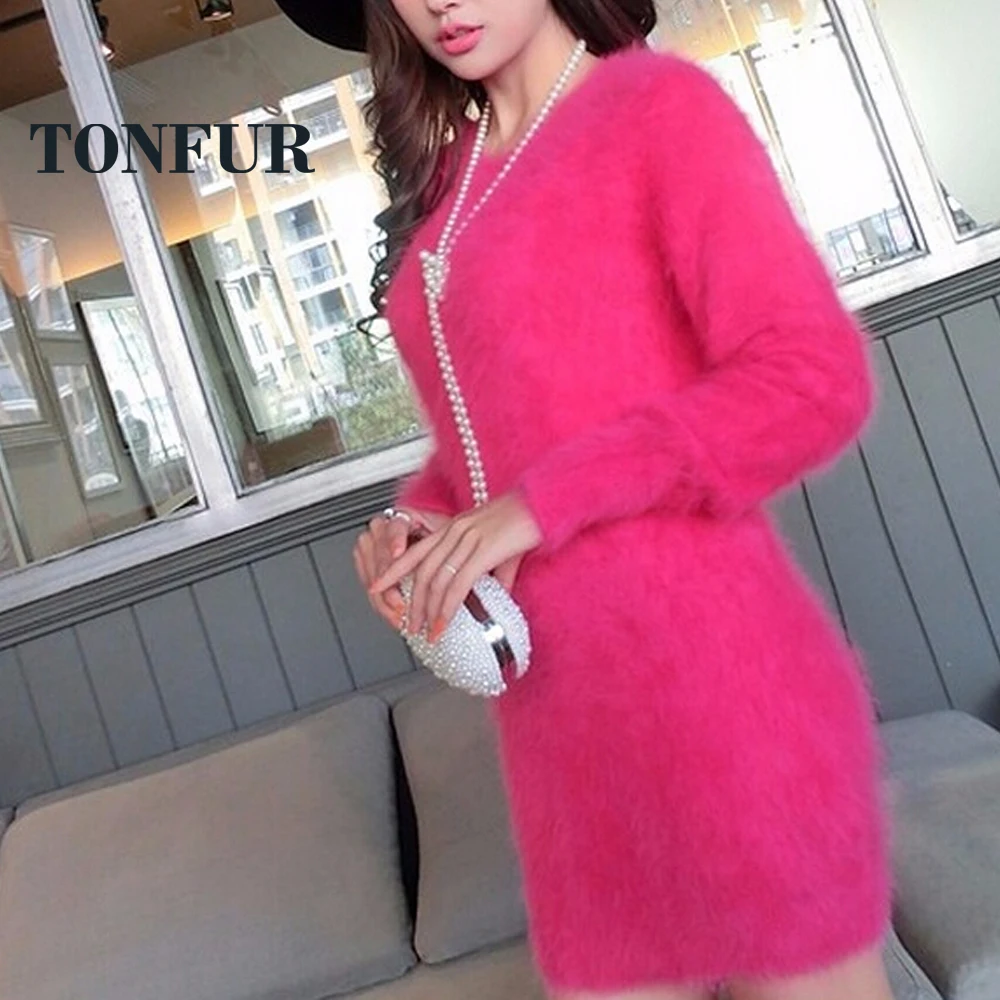 2021 New Arrival 100% Pure Mink Cashmere Fur Sweater Dress Real True Pullovers Genuine DFP868 | Женская одежда
