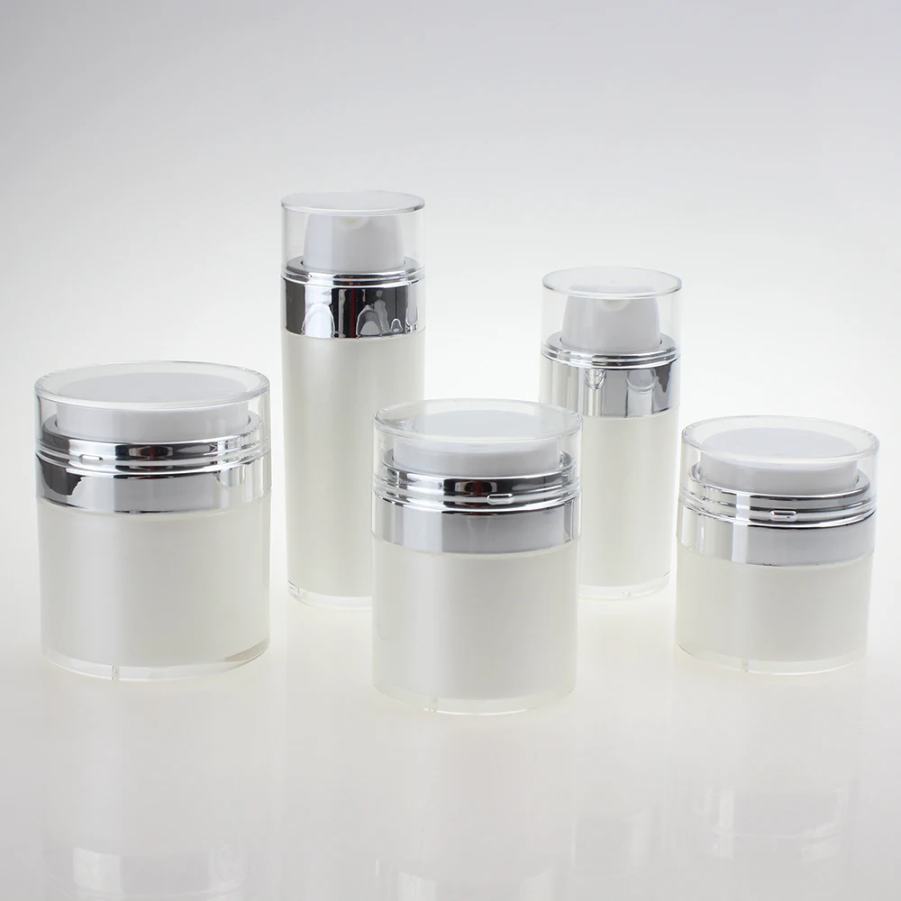 Download White Body And Silver Ring For Acrylic Cosmetic Jar 50ml In Stock Airless Pump Bottle For Lotion Refillable Bottles Aliexpress