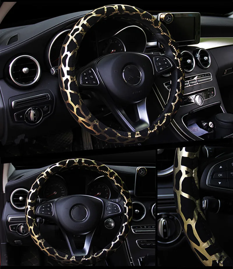 Shiny Leopard Print Design Car Steering Wheel cover Universal 37-38cm Car Styling Fit Women Girls Lady (3)