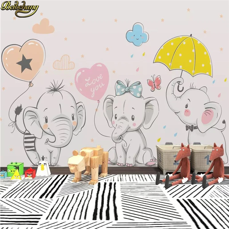 beibehang Custom Modern minimalistic colorful cute cartoon elephant wallpaper for kids room background photo wall paper bedroom