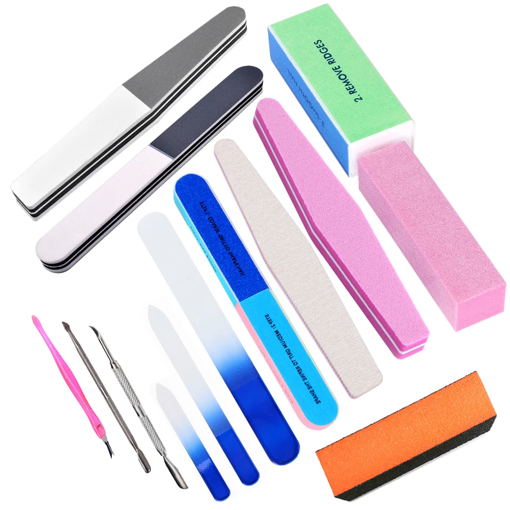 

2017 Unique Tools 14pcs/Pack Manicure Tools Set&Kit Nail File Buffer Sanding File Polishing Brush Dead Skin Fork Foam Nail Art