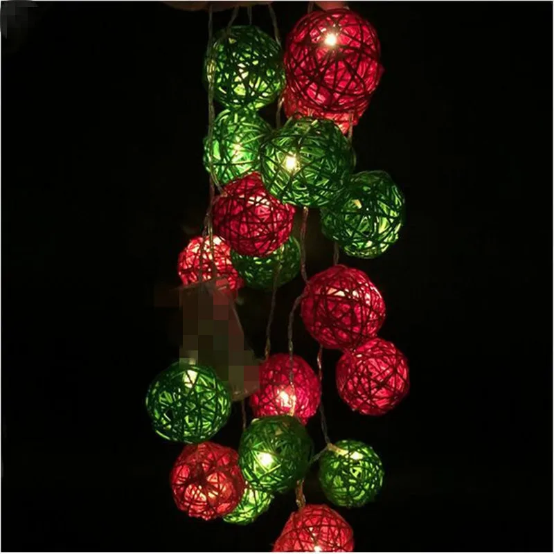 4 см зеленый красный ротанга шары 5 м 28LED свет строки Праздник Рождественская гирлянда света Gerlyand для вечерние свадебные детские детская