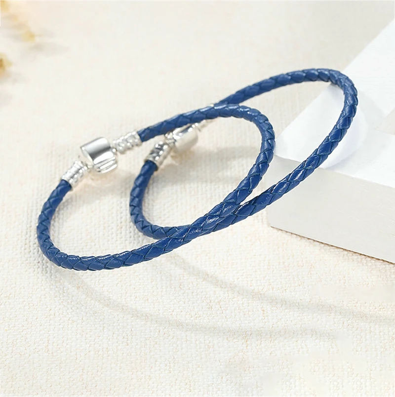 Koop Echte Lange Dubbele Roze Zwart Gevlochten Lederen Ketting Vrouwen Armbanden Met 925 Sterling Zilver Snake Sluiting