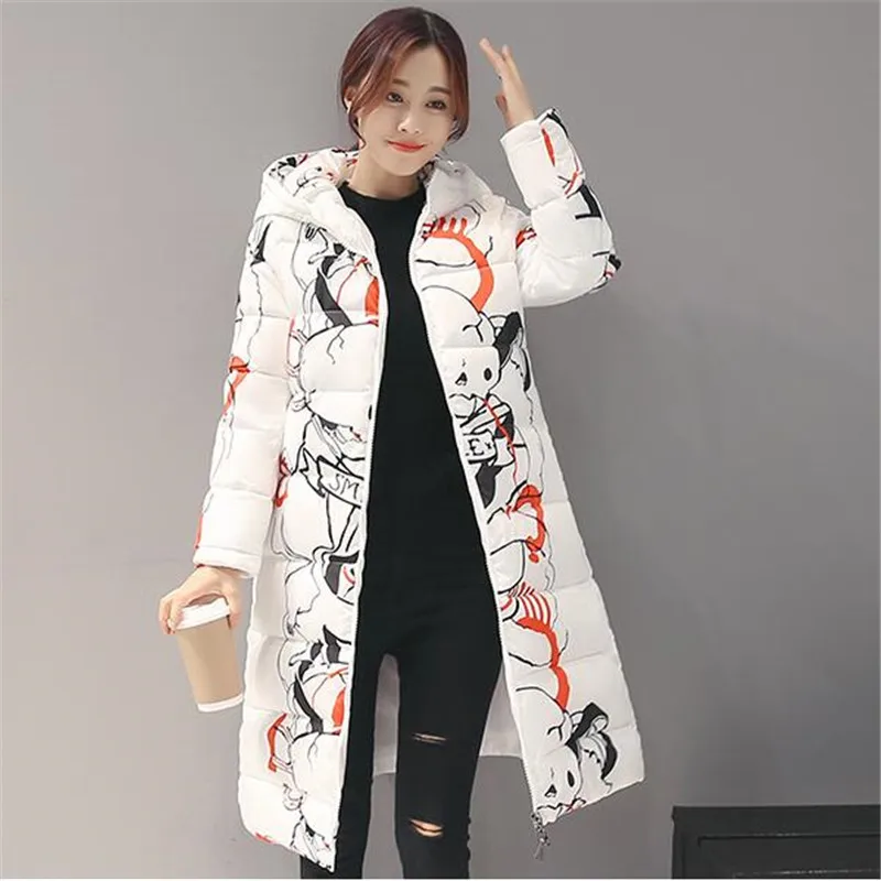 

2016 Winter New Product Europe Fashion Abstract Printing Long Overknee Leisure Time WOMAN WARM COAT 09070100