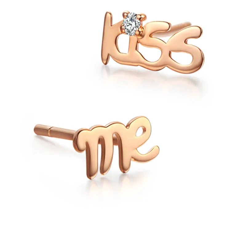 

VOJEFEN ''Kiss Me'' Stud Earrings Girls's Jewelry 18K Gold Valentine's Day Stud Post Earring Rock and Roll K Gold Stud Earrings