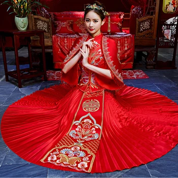 

Red Wedding dress traditional chinese Qipao National Costume Womens Overseas New China Style Bride Embroidery Cheongsam S-XXL
